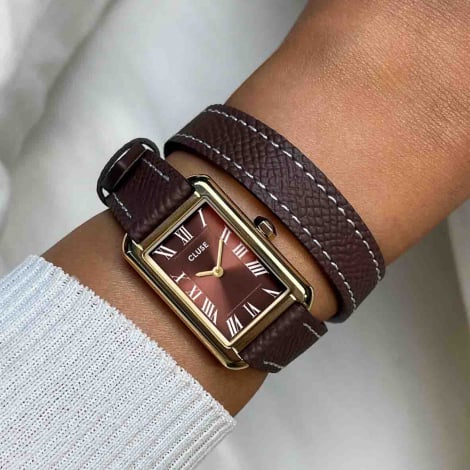 Montre Cluse Belisenna Double Leather -  Mocha -Gold Colour