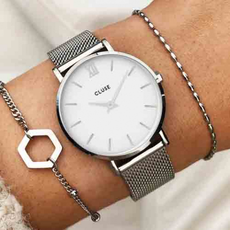 Coffret Minuit Watch & Brown Leather Strap Silver Colour