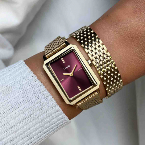 Montre Cluse Fluette Double Steel - Wine - Gold Colour 