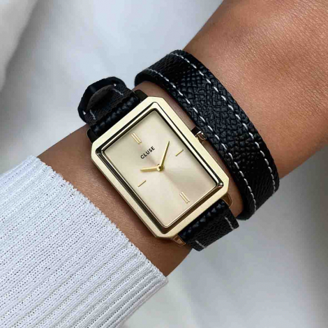 Montre Cluse Fluette Double Leather -  Black - Full Gold Colour 