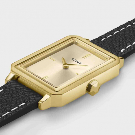 Montre Cluse Fluette Double Leather -  Black - Full Gold Colour 