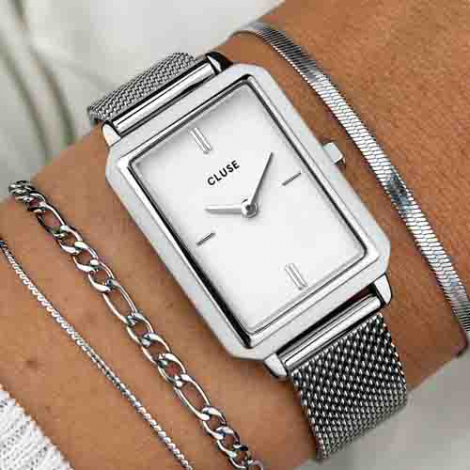 Montre Cluse Fluette Mesh White - Silver Color