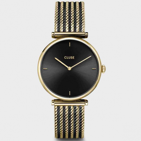 Montre Cluse Gift Box Triomphe Mesh, Gold Colour & Black Leather Strap