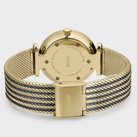 Montre Cluse Gift Box Triomphe Mesh, Gold Colour & Black Leather Strap