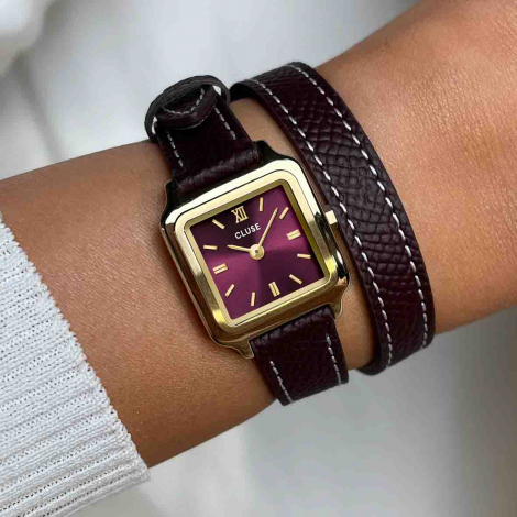 Montre Cluse Gracieuse Mini Watch Double Leather - Wine - Gold Colour
