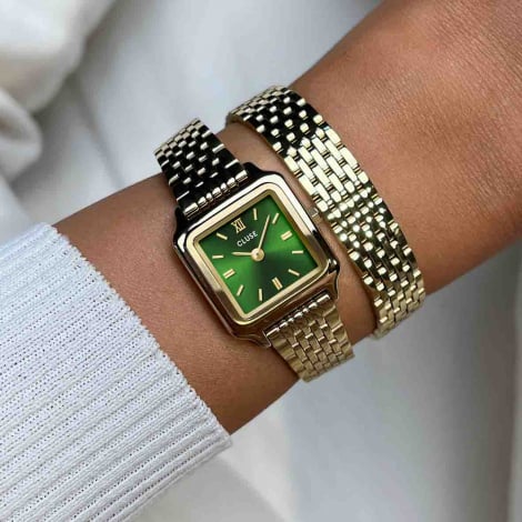 Montre Cluse Gracieuse Mini Watch Double Steel - Forest Green - Gold Colour 