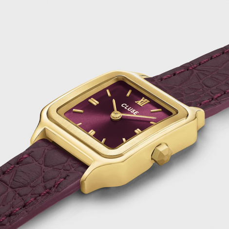 Montre Cluse Gracieuse Petite Watch Double Crocodile Leather - Wine - Golld Colour