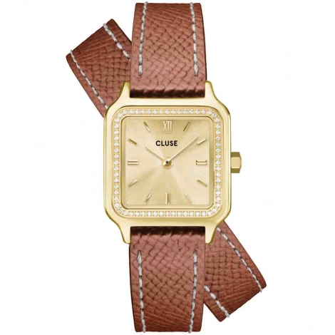 Montre Cluse Gracieuse Petite Watch Double Leather -  White stones -  Full Gold Colour