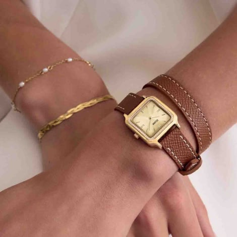 Montre Cluse Gracieuse Petite Watch Double Leather -  White stones -  Full Gold Colour