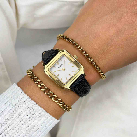 Montre Cluse Gracieuse Petite Watch Leather, Black Lizard, Gold Colour 