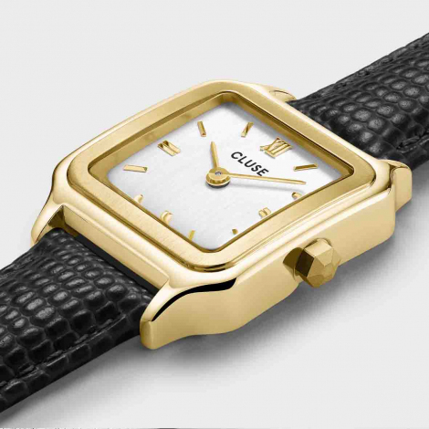 Montre Cluse Gracieuse Petite Watch Leather, Black Lizard, Gold Colour 