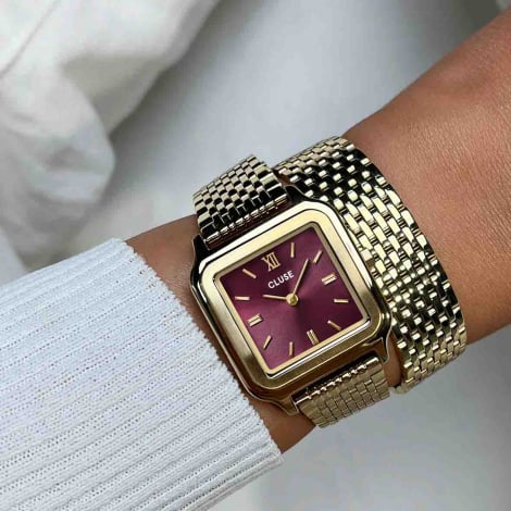Montre Cluse Gracieuse Watch Double Steel - Wine - Gold Colour 