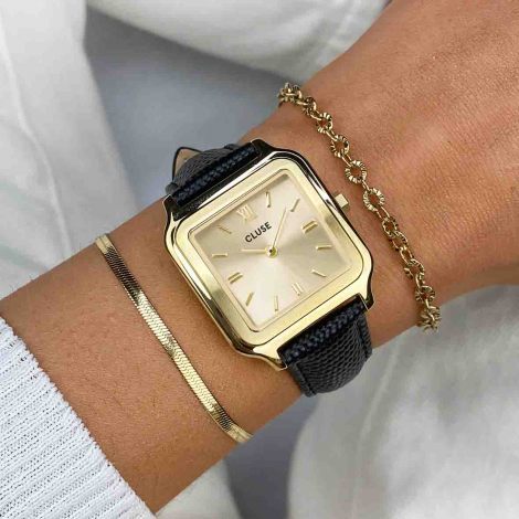 Montre Cluse Gracieuse Watch Leather, Black Lizard, Gold Colour 
