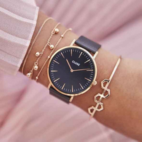 Montre Cluse La Bohme Mesh Rose Gold Black/Black 