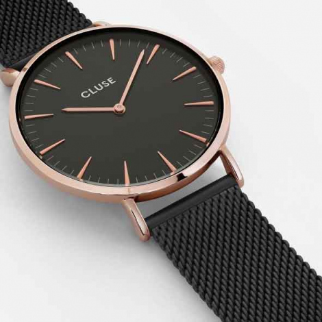 Montre Cluse La Bohme Mesh Rose Gold Black/Black 