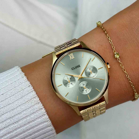 Montre Cluse Minuit Multifunction Watch Steel, Sage Green, Gold Colour 