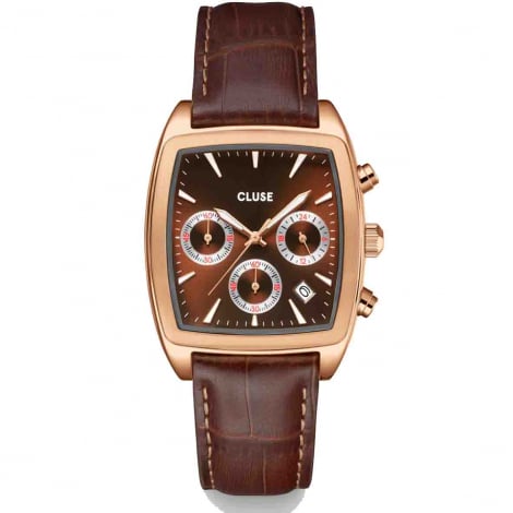Montre Cluse Quartaut Chrono Watch leather - Brown -  Rose gold Colour   combiner