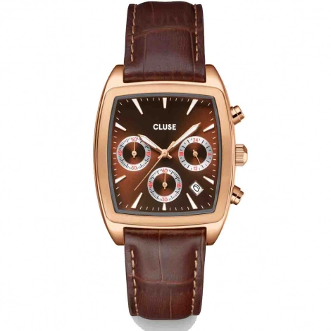 Montre Cluse Quartaut Chrono Watch leather - Brown -  Rose gold Colour 