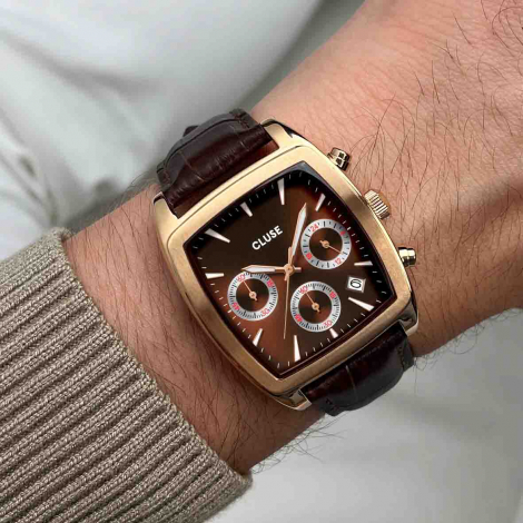 Montre Cluse Quartaut Chrono Watch leather - Brown -  Rose gold Colour 