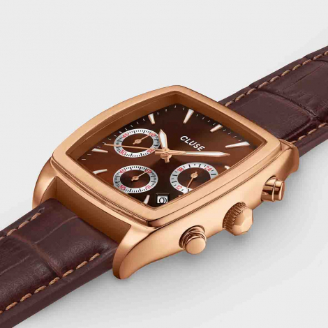 Montre Cluse Quartaut Chrono Watch leather - Brown -  Rose gold Colour 