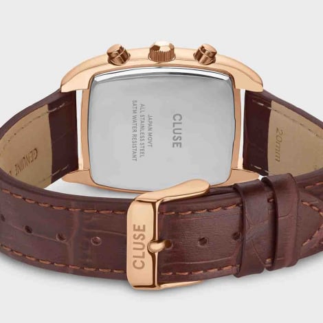 Montre Cluse Quartaut Chrono Watch leather - Brown -  Rose gold Colour 