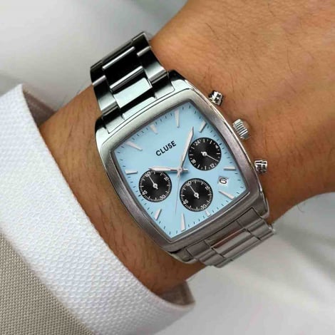 Montre Cluse Quartaut Chrono Watch Steel - Blue and Black - Silver Colour 