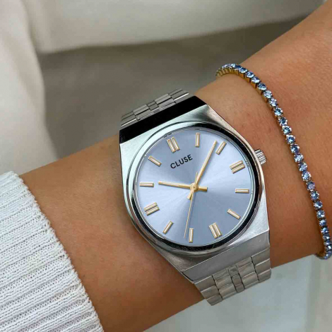 Montre Cluse Retro 70's Watch Steel, Light Blue, Silver Colour 