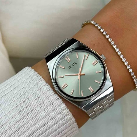 Montre Cluse Retro 70's Watch Steel, Sage Green, Silver Colour