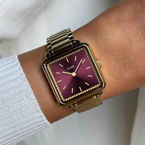 Montre Cluse Ttragone Watch Steel -  Wine stones - Gold Colour 