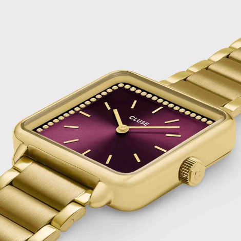 Montre Cluse Ttragone Watch Steel -  Wine stones - Gold Colour 