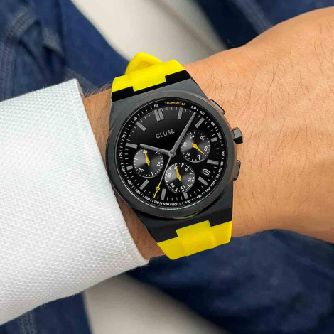 Montre Cluse Vigoureux Chrono Silicone Yellow, Black Colour