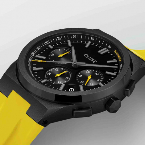 Montre Cluse Vigoureux Chrono Silicone Yellow, Black Colour
