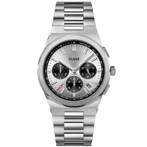 Montre Cluse Vigoureux Chrono Steel Black and Silver, Silver Colour 