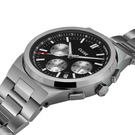 Montre Cluse Vigoureux Chrono Steel Silver and Black, Silver Colour 