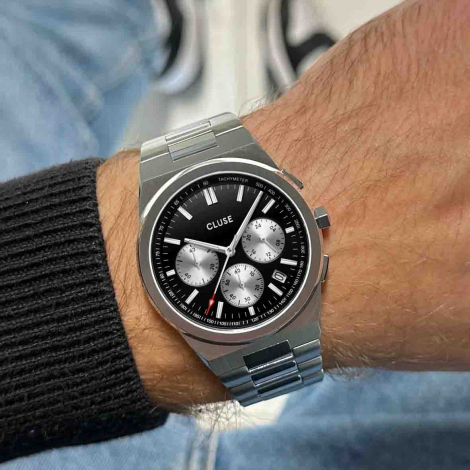 Montre Cluse Vigoureux Chrono Steel Silver and Black, Silver Colour 
