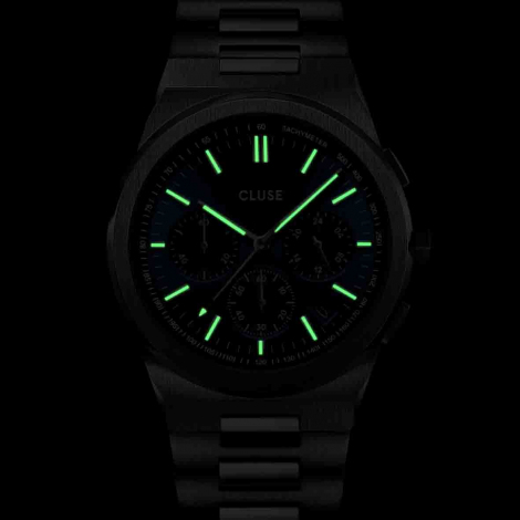 Montre Cluse Vigoureux Chrono Steel Silver and Black, Silver Colour 