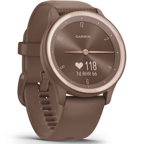 Montre Garmin Vivomove Sport Peach Gold - bracelet chocolat