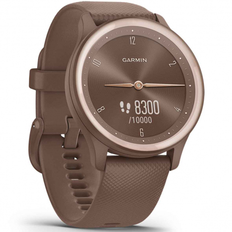 Montre Garmin Vivomove Sport Peach Gold - bracelet chocolat