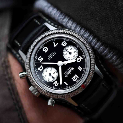 Montre Hanhart 417 ES - 42 mm - Flyback Panda - 1954 - Croco Noir