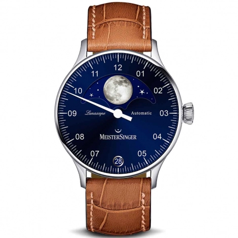Montre MeisterSinger Lunascope Ponage solaire bleu