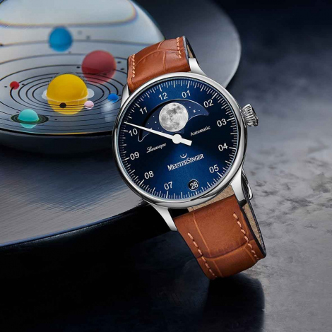 Montre MeisterSinger Lunascope Ponage solaire bleu