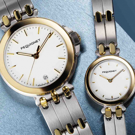 Montre Pequignet Moorea - Acier & Or, Cadran Blanc & Bracelet 3 rangs