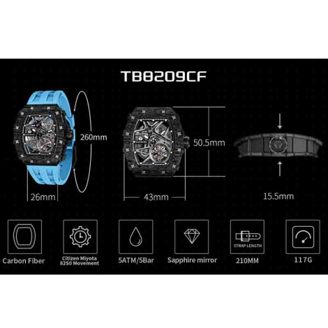 Montre Tsar Bomba - Elemental Series - Carbon Fiber Automatic - Bleu