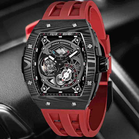 Montre Tsar Bomba - Elemental Series - Carbon Fiber Automatic - Rouge