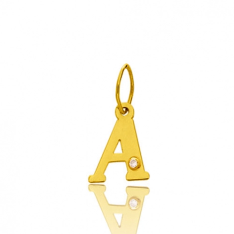 Pendentif or Jaune et diamant 0,01ct Initiale A