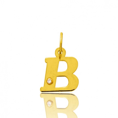 Pendentif or Jaune et diamant 0,01ct Initiale B