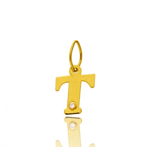 Pendentif or Jaune et diamant 0,01ct Initiale T