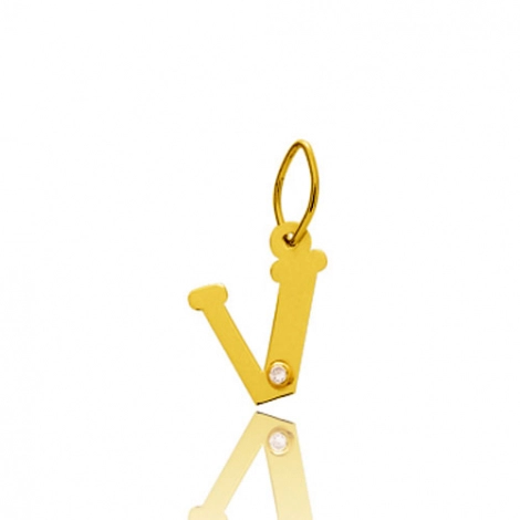 Pendentif or Jaune et diamant 0,01ct Initiale V