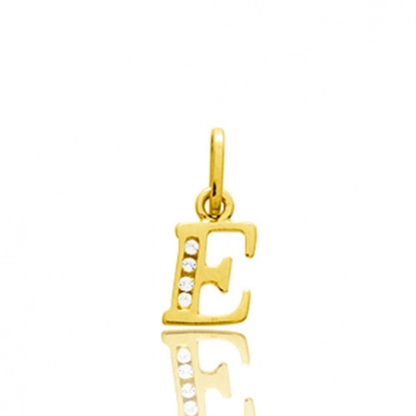Pendentif or Jaune et Oxyde de Zirconium Initiale E