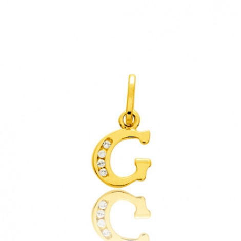 Pendentif or Jaune et Oxyde de Zirconium Initiale G